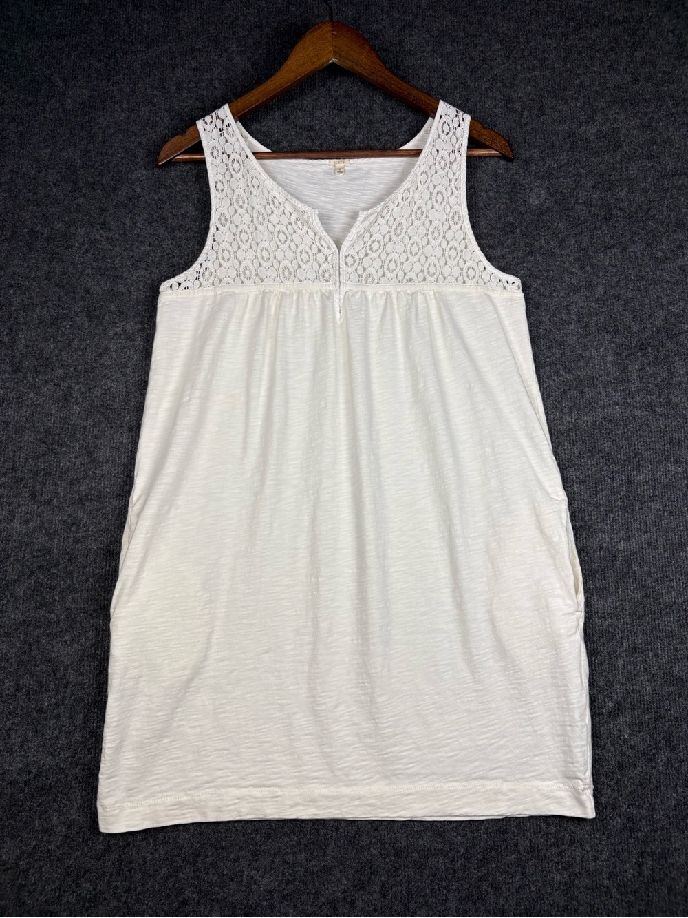 Vtg. J. Crew White Lace Yoke Sleeveless Mini Dress